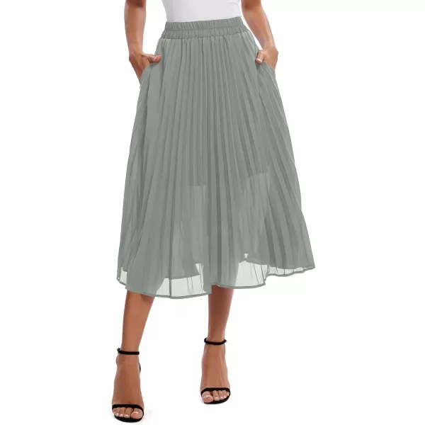 imageUrban CoCo Womens Elastic High Wasit Pleated Skirt Woven Casual Midi Swing SkirtDark Grey