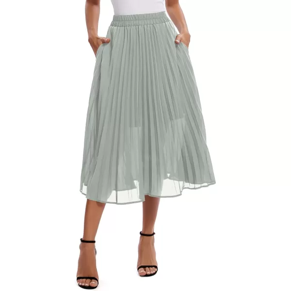 imageUrban CoCo Womens Elastic High Wasit Pleated Skirt Woven Casual Midi Swing SkirtLight Gray