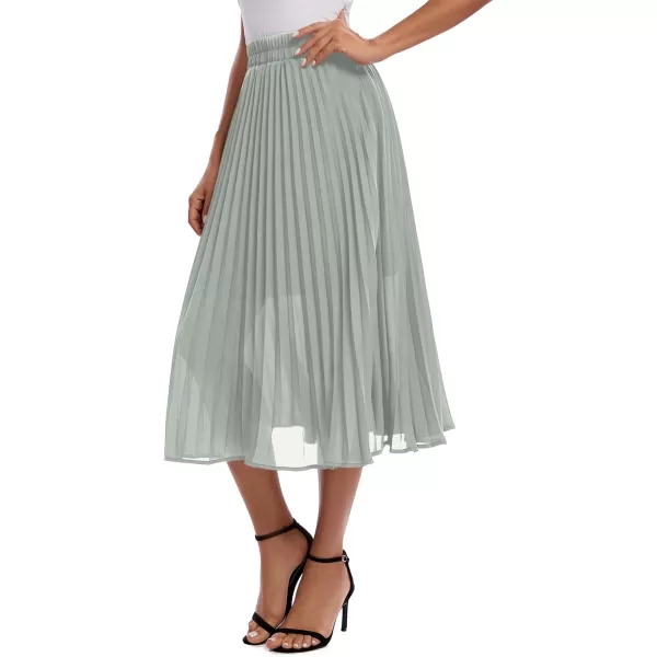 imageUrban CoCo Womens Elastic High Wasit Pleated Skirt Woven Casual Midi Swing SkirtLight Gray