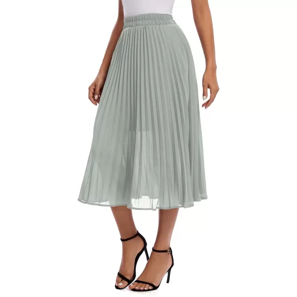 imageUrban CoCo Womens Elastic High Wasit Pleated Skirt Woven Casual Midi Swing SkirtLight Gray