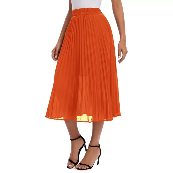 imageUrban CoCo Womens Elastic High Wasit Pleated Skirt Woven Casual Midi Swing SkirtOrange