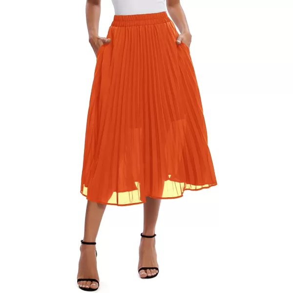 imageUrban CoCo Womens Elastic High Wasit Pleated Skirt Woven Casual Midi Swing SkirtOrange