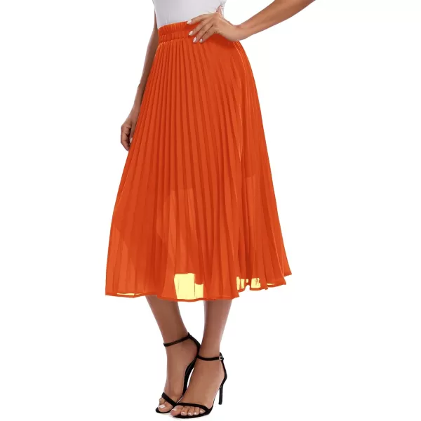 imageUrban CoCo Womens Elastic High Wasit Pleated Skirt Woven Casual Midi Swing SkirtOrange