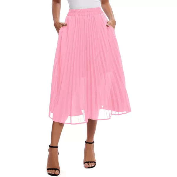 imageUrban CoCo Womens Elastic High Wasit Pleated Skirt Woven Casual Midi Swing SkirtPink