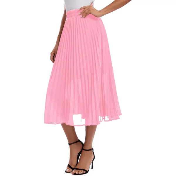 imageUrban CoCo Womens Elastic High Wasit Pleated Skirt Woven Casual Midi Swing SkirtPink