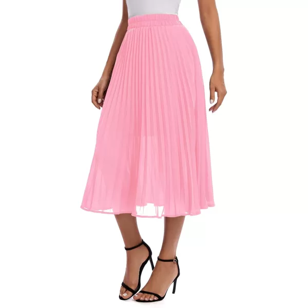 imageUrban CoCo Womens Elastic High Wasit Pleated Skirt Woven Casual Midi Swing SkirtPink