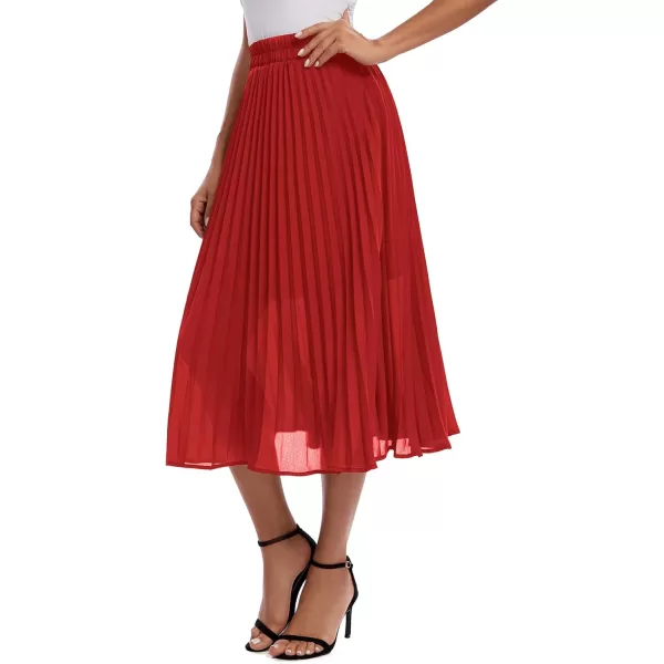 imageUrban CoCo Womens Elastic High Wasit Pleated Skirt Woven Casual Midi Swing SkirtRed