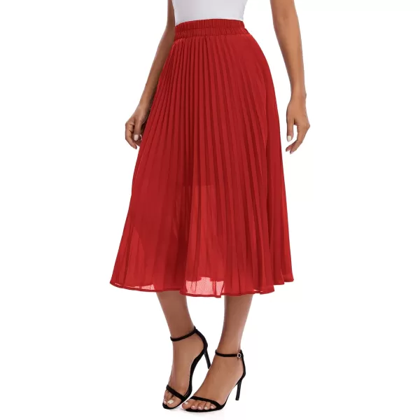 imageUrban CoCo Womens Elastic High Wasit Pleated Skirt Woven Casual Midi Swing SkirtRed
