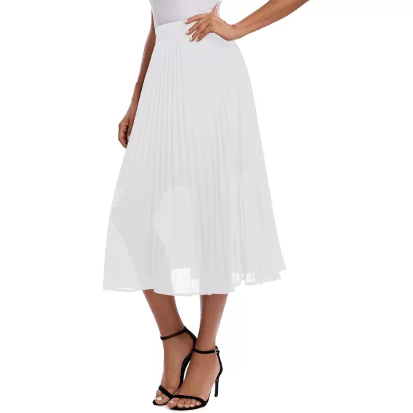 imageUrban CoCo Womens Elastic High Wasit Pleated Skirt Woven Casual Midi Swing SkirtWhite