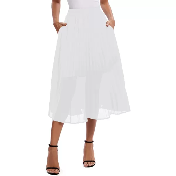 imageUrban CoCo Womens Elastic High Wasit Pleated Skirt Woven Casual Midi Swing SkirtWhite