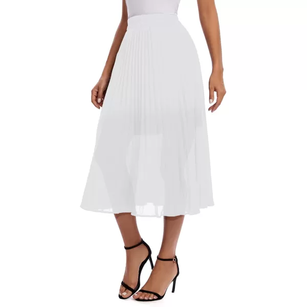 imageUrban CoCo Womens Elastic High Wasit Pleated Skirt Woven Casual Midi Swing SkirtWhite