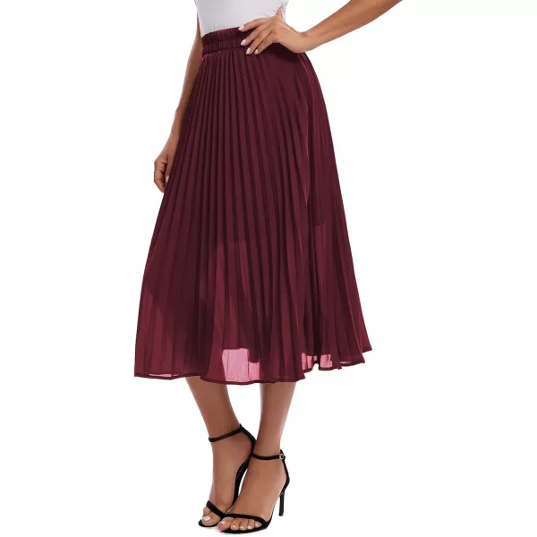 imageUrban CoCo Womens Elastic High Wasit Pleated Skirt Woven Casual Midi Swing SkirtWine Red
