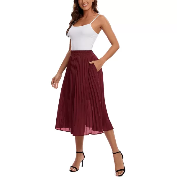 imageUrban CoCo Womens Elastic High Wasit Pleated Skirt Woven Casual Midi Swing SkirtWine Red