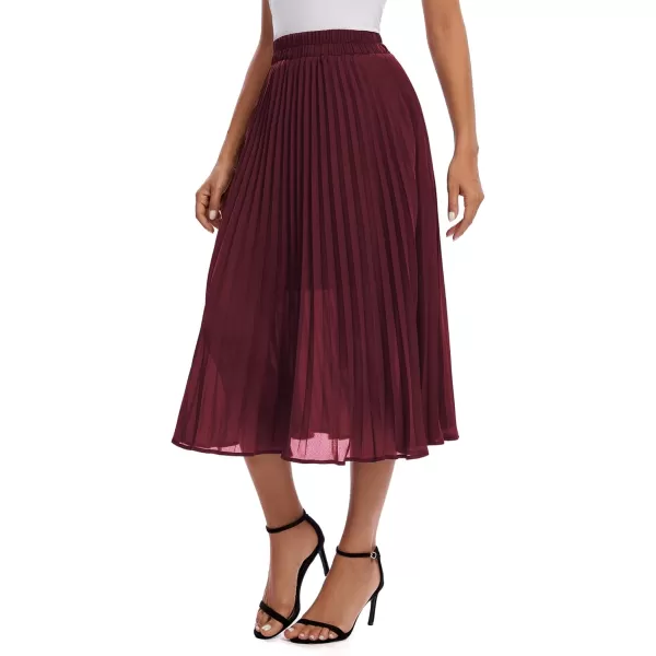 imageUrban CoCo Womens Elastic High Wasit Pleated Skirt Woven Casual Midi Swing SkirtWine Red