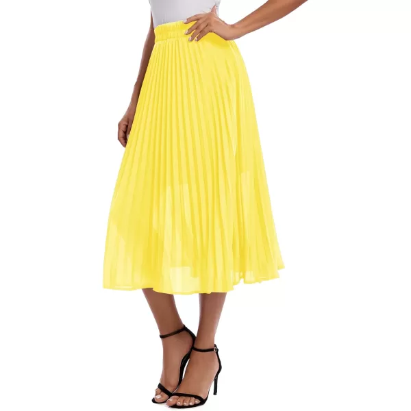 imageUrban CoCo Womens Elastic High Wasit Pleated Skirt Woven Casual Midi Swing SkirtYellow