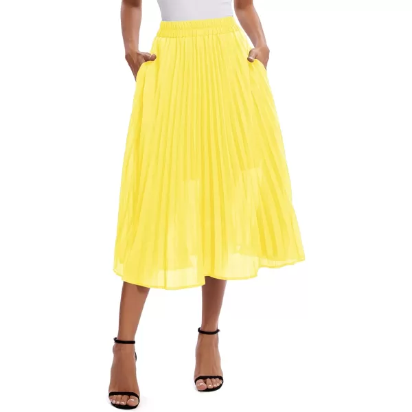 imageUrban CoCo Womens Elastic High Wasit Pleated Skirt Woven Casual Midi Swing SkirtYellow