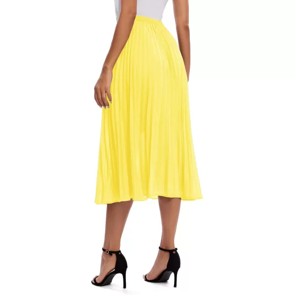 imageUrban CoCo Womens Elastic High Wasit Pleated Skirt Woven Casual Midi Swing SkirtYellow