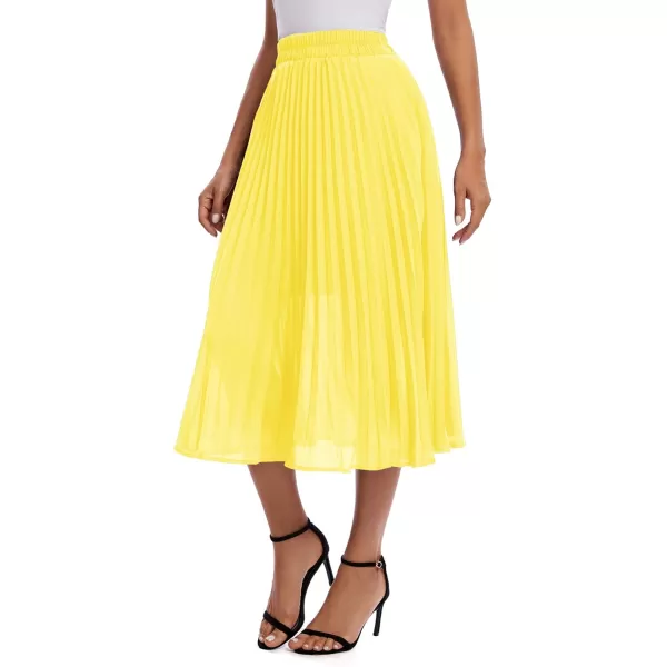 imageUrban CoCo Womens Elastic High Wasit Pleated Skirt Woven Casual Midi Swing SkirtYellow
