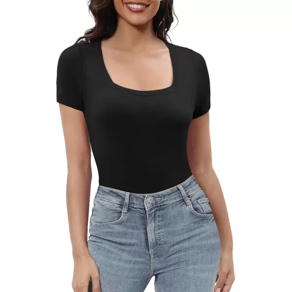 imageUrban CoCo Womens Short Sleeve Slim Fitted T Shirt Square Neck Stretchy Basic Tops TeeBlack