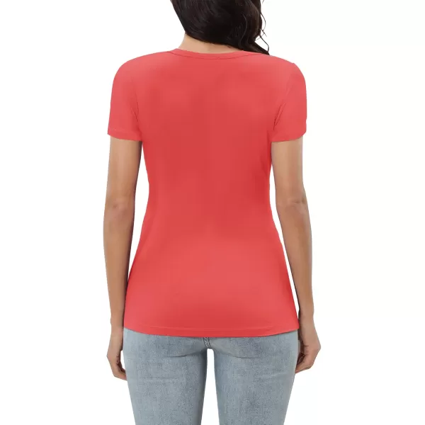 imageUrban CoCo Womens Short Sleeve Slim Fitted T Shirt Square Neck Stretchy Basic Tops TeeCoral