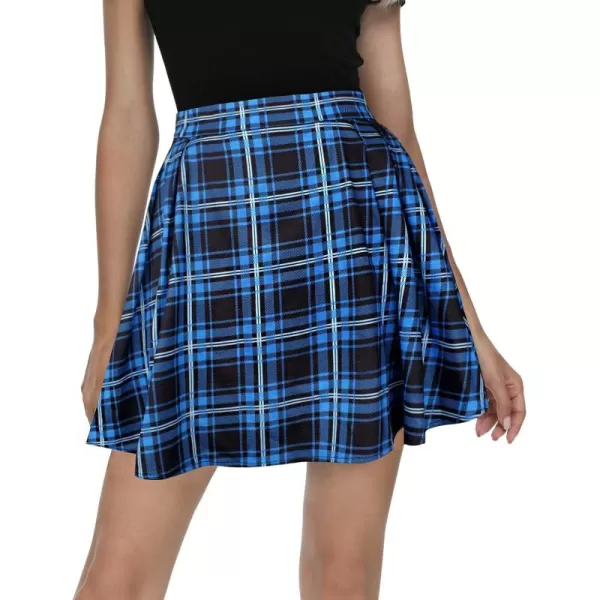 imageUrban CoCo Women Plaid Pleated Mini Skater Skirt High Waisted School SkirtBlue