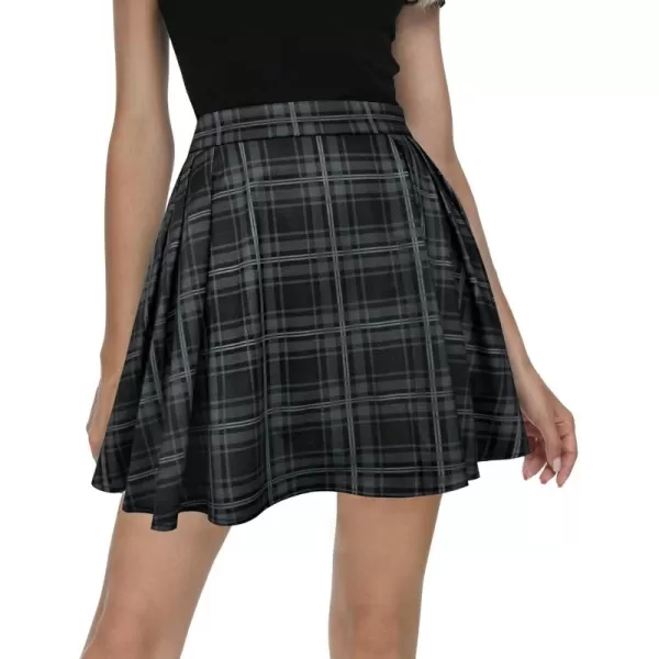 imageUrban CoCo Women Plaid Pleated Mini Skater Skirt High Waisted School SkirtGrey