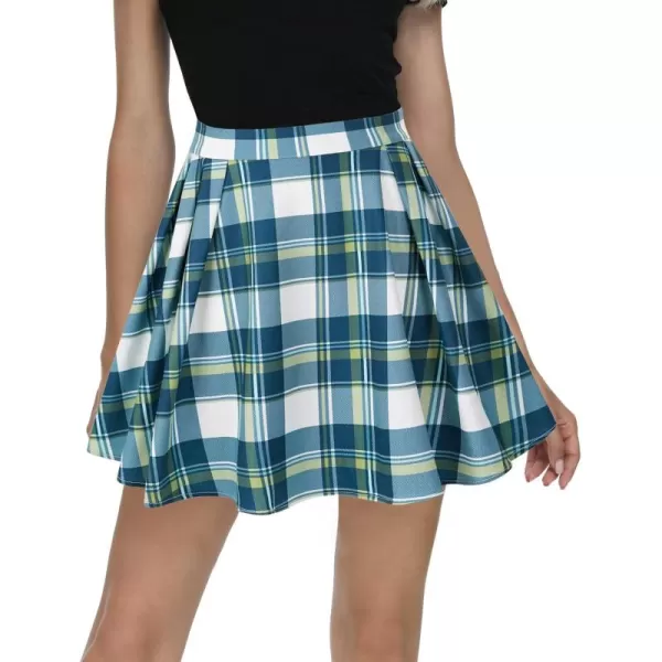 imageUrban CoCo Women Plaid Pleated Mini Skater Skirt High Waisted School SkirtSeries 2green