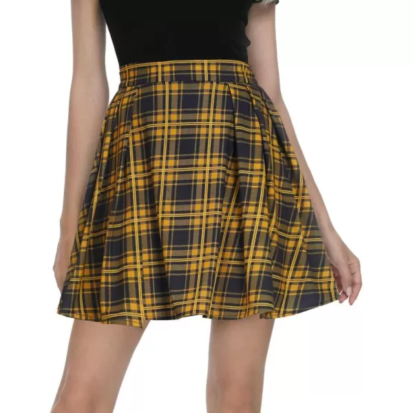 imageUrban CoCo Women Plaid Pleated Mini Skater Skirt High Waisted School SkirtTurmeric