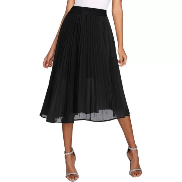 imageUrban CoCo Womens Elastic High Wasit Pleated Skirt Woven Casual Midi Swing SkirtBlack