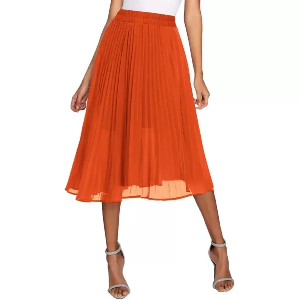 imageUrban CoCo Womens Elastic High Wasit Pleated Skirt Woven Casual Midi Swing SkirtOrange