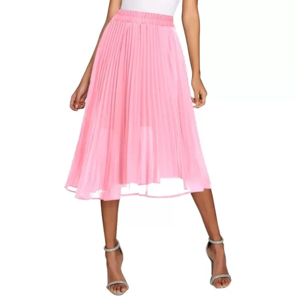 imageUrban CoCo Womens Elastic High Wasit Pleated Skirt Woven Casual Midi Swing SkirtPink