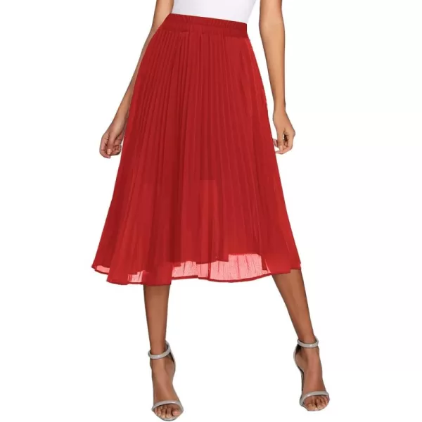 imageUrban CoCo Womens Elastic High Wasit Pleated Skirt Woven Casual Midi Swing SkirtRed
