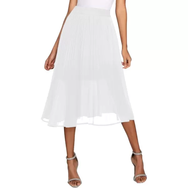 imageUrban CoCo Womens Elastic High Wasit Pleated Skirt Woven Casual Midi Swing SkirtWhite