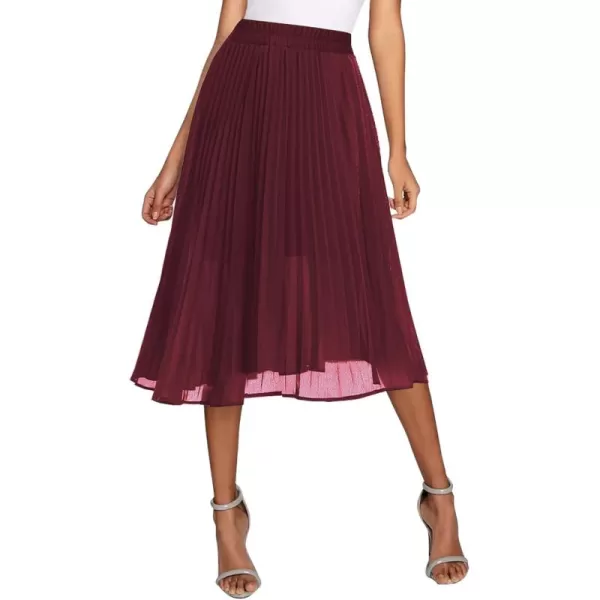 imageUrban CoCo Womens Elastic High Wasit Pleated Skirt Woven Casual Midi Swing SkirtWine Red