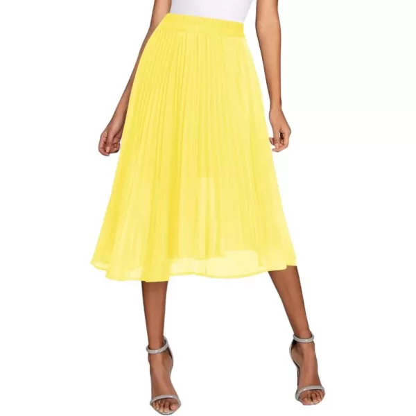 imageUrban CoCo Womens Elastic High Wasit Pleated Skirt Woven Casual Midi Swing SkirtYellow