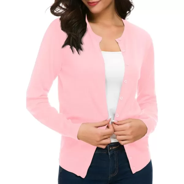 imageUrban CoCo Womens Long Sleeve Crew Neck Button Down Knit Cardigan SweaterPink