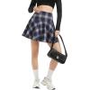 imageUrban CoCo Womens Vintage Elastic Waist Plaid Flared Mini Skater SkirtBlue Grey