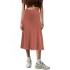 imageUrban CoCo Womens Elastic High Waist ALine Flared Solid Ribbed Knit Midi SkirtBurnt Brick