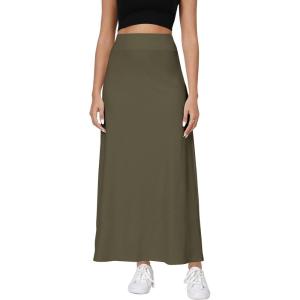 imageUrban CoCo Elastic Waist ALine Long Maxi Skirt Below Knee for WomenArmy Green