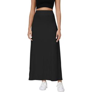 imageUrban CoCo Elastic Waist ALine Long Maxi Skirt Below Knee for WomenBlack
