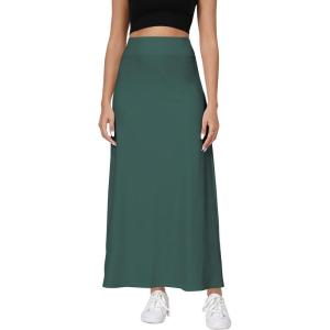imageUrban CoCo Elastic Waist ALine Long Maxi Skirt Below Knee for WomenDark Green