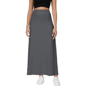imageUrban CoCo Elastic Waist ALine Long Maxi Skirt Below Knee for WomenDeep Gray