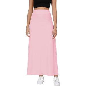 imageUrban CoCo Elastic Waist ALine Long Maxi Skirt Below Knee for WomenLight Pink
