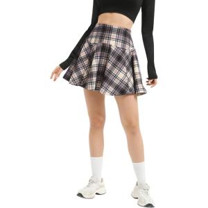 imageUrban CoCo Womens Vintage Elastic Waist Plaid Flared Mini Skater SkirtGrey Apricot