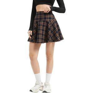 imageUrban CoCo Womens Vintage Elastic Waist Plaid Flared Mini Skater SkirtNavy Blue