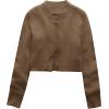imageUrban CoCo Womens Crew Neck Cropped Cardigan Sweaters Long Sleeve Open Front Button Down Shrug Sweater JacketsHeather Coffee