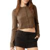 imageUrban CoCo Womens Crew Neck Cropped Cardigan Sweaters Long Sleeve Open Front Button Down Shrug Sweater JacketsHeather Coffee