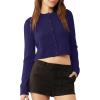 imageUrban CoCo Womens Crew Neck Cropped Cardigan Sweaters Long Sleeve Open Front Button Down Shrug Sweater JacketsNavy Blue