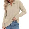 imageUrban CoCo Womens Long Sleeve V Neck Pullover Polo Sweater Tops Cable Knit Sweaters Winter Trendy OutfitsApricot