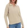 imageUrban CoCo Womens Long Sleeve V Neck Pullover Polo Sweater Tops Cable Knit Sweaters Winter Trendy OutfitsApricot